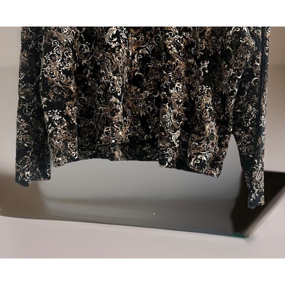 Karen Scott Black Tan Print Mock Neck Long Sleeve Plus Size 2XL Professional - Picture 4 of 6